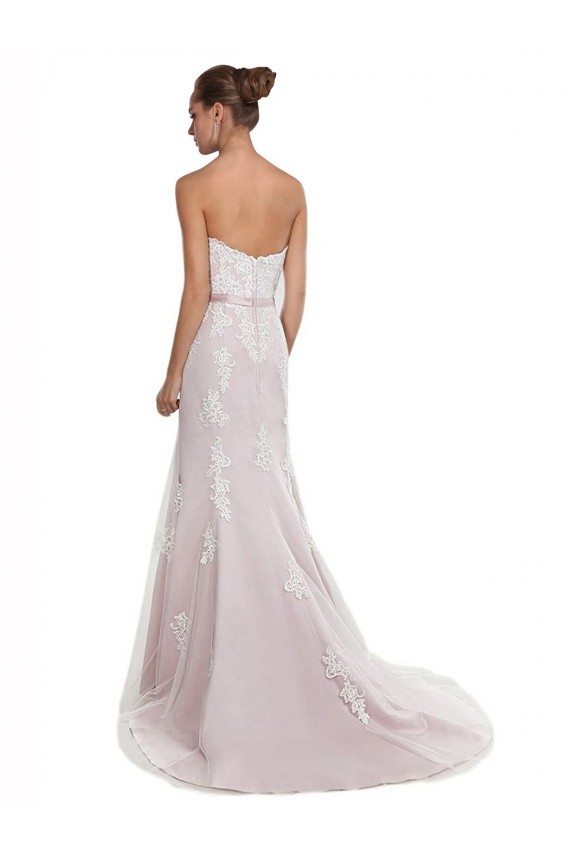 Strapless Mermaid Tulle Lace Beach Wedding Dress with Belt for Sale