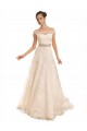Off the Shoulder Illusion Back A-Line Lace Beach Wedding Dress for Sale