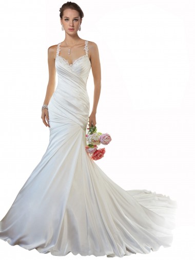 Sweetheart Mermaid Satin Beach Wedding Dress with Illusion Lace Back for Sale