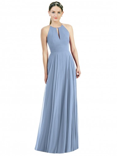 Keyhole Halter Chiffon Maxi Bridesmaid Dress for Sale