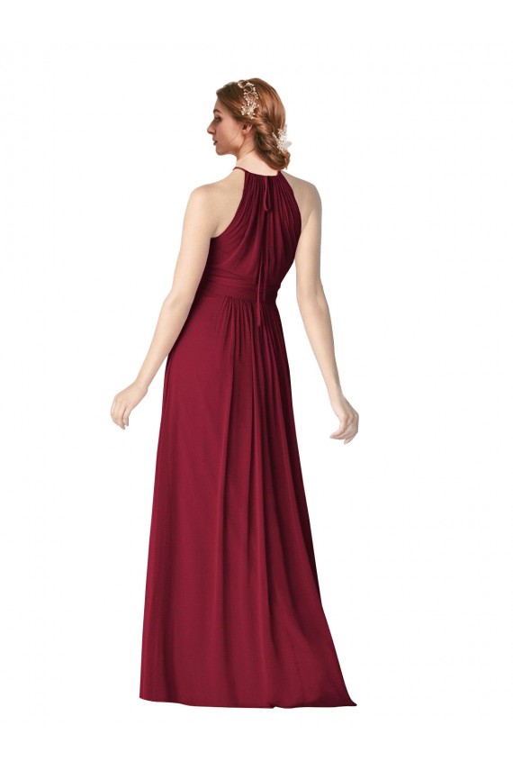 Halter Neck Chiffon Bridesmaid Dress with Shirred Bodice for Sale