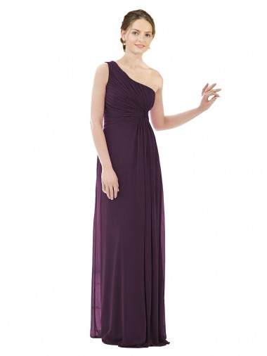 Draped One Shoulder Full Length Chiffon Bridesmaid Dress for Sale