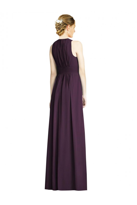 Long Chiffon V-Neck Bridesmaid Dress with Shirred Bodice for Sale