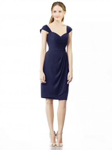 Cocktail Length Short Cap Sleeves Chiffon Bridesmaid Dress for Sale