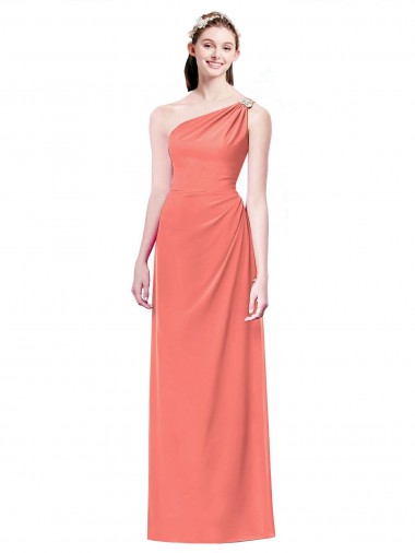 Draped Full Length One Shoulder Chiffon Bridesmaid Dress for Sale