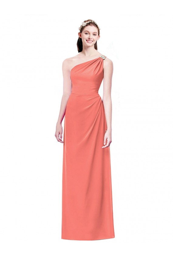 Draped Full Length One Shoulder Chiffon Bridesmaid Dress for Sale