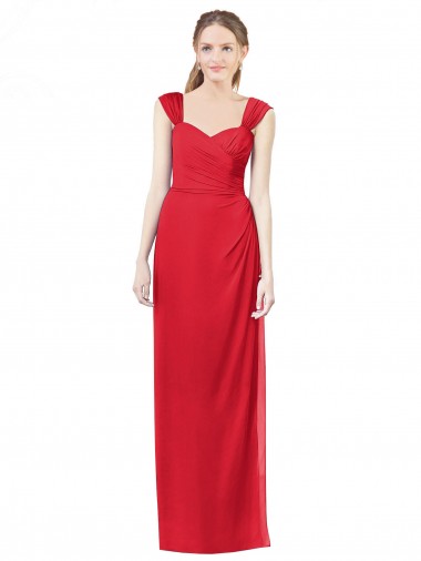 Long Chiffon Bridesmaid Gown with Neckline Straps for Sale