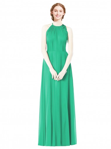 Halter Neckline Long Chiffon Bridesmaid Dress with Side Bow for Sale