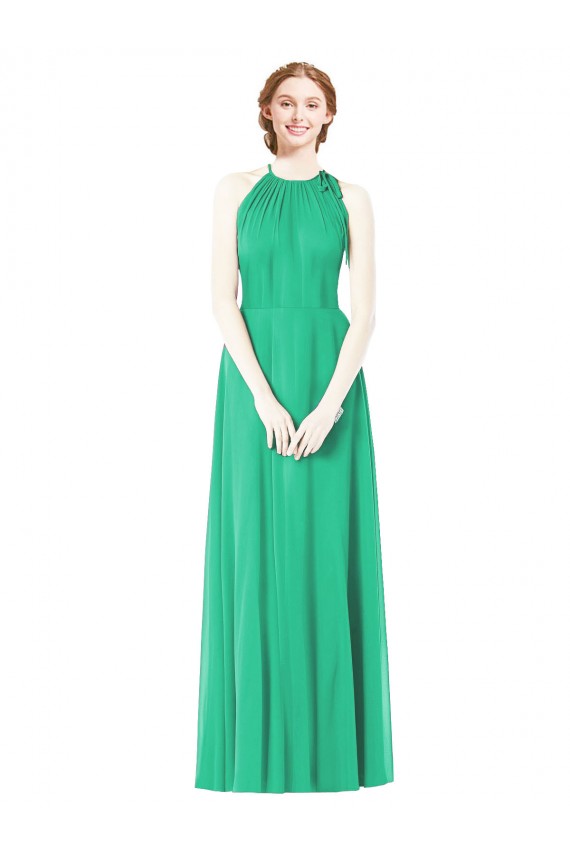 Halter Neckline Long Chiffon Bridesmaid Dress with Side Bow for Sale