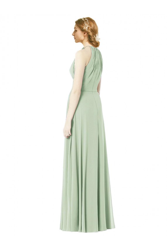 Halter Neckline Long Chiffon Bridesmaid Dress with Side Bow for Sale