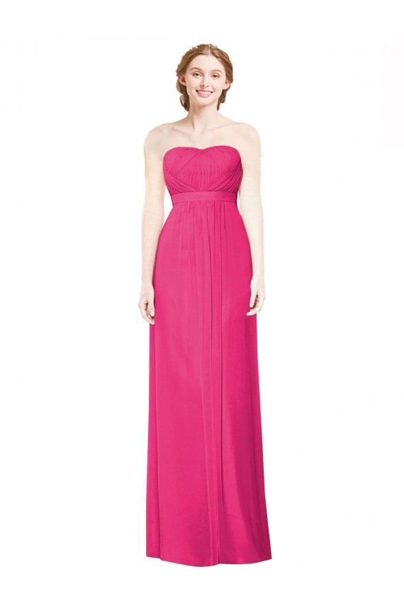 Full Length Strapless Long Chiffon Dress with Waistband for Sale