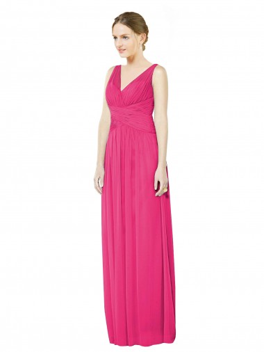 Sleeveless V-Neck Long Chiffon Bridesmaid Dress with V-Back for Sale