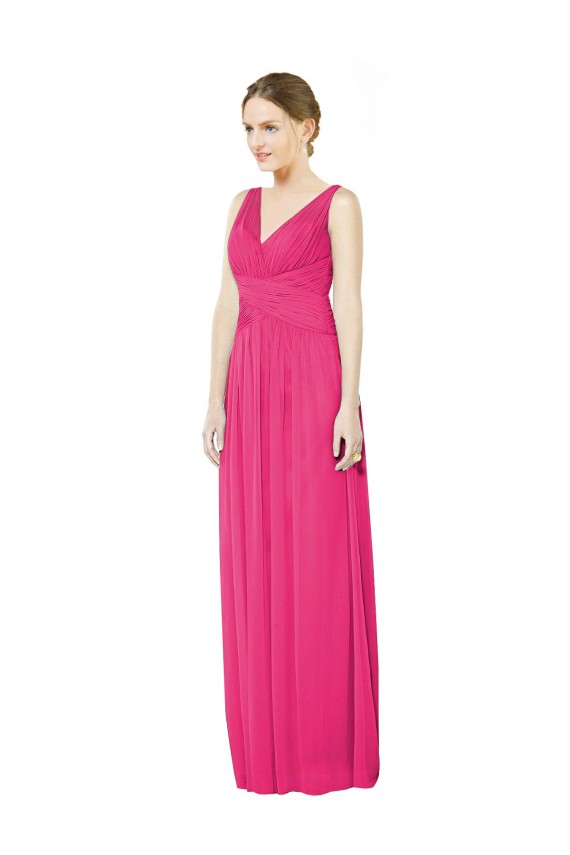 Sleeveless V-Neck Long Chiffon Bridesmaid Dress with V-Back for Sale