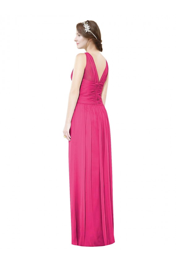 Sleeveless V-Neck Long Chiffon Bridesmaid Dress with V-Back for Sale
