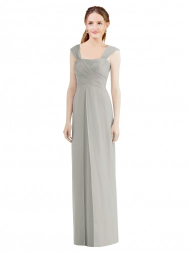 Full Length Lux Chiffon Dress with Draped Bodice And Shirred Straps for Sale