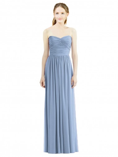 Strapless Long Chiffon Dress with Sweetheart Neckline And Draped Bodice for Sale