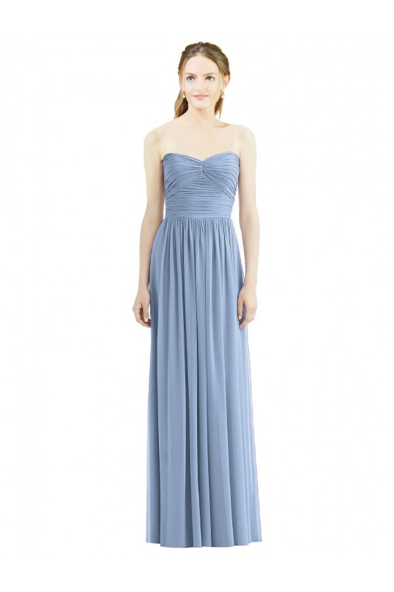 Strapless Long Chiffon Dress with Sweetheart Neckline And Draped Bodice for Sale