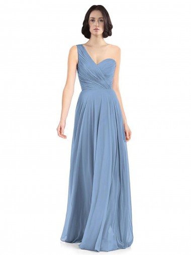 One Shoulder Long Chiffon Bridesmaid Dress with Sweetheart Bodice for Sale