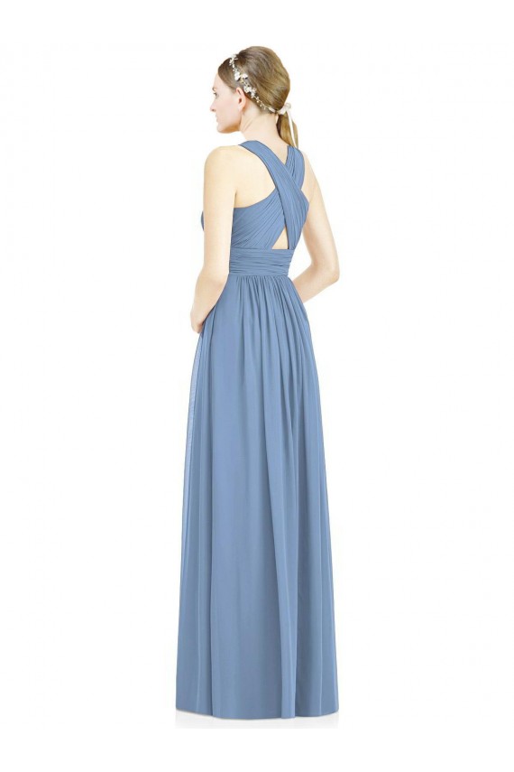 Sleeveless Cross Strap Back Chiffon Bridesmaid Dress for Sale
