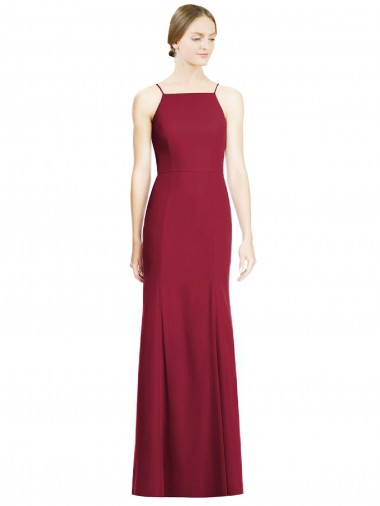 High Square Trumpet Chiffon Bridesmaid Dress with Lace-Up Open Back for Sale