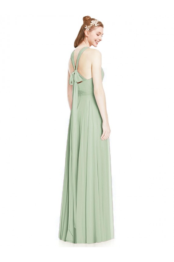 Open Back Halter Chiffon Bridesmaid Dress with Flowy Bow for Sale