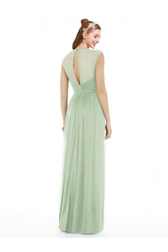 Sheer Back Cap Sleeves Long Chiffon Bridesmaid Dress  for Sale