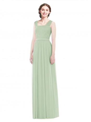 Sleeveless Chiffon Long Bridesmaid Dress with Shoulder Straps for Sale