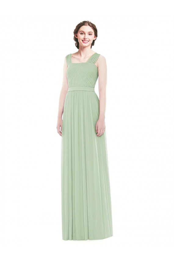Sleeveless Chiffon Long Bridesmaid Dress with Shoulder Straps for Sale