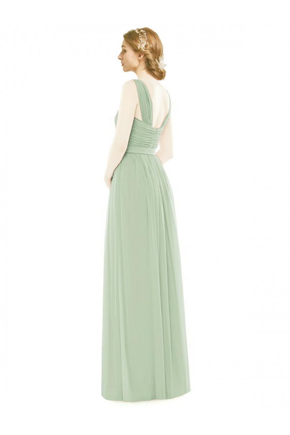 Sleeveless Chiffon Long Bridesmaid Dress with Shoulder Straps for Sale