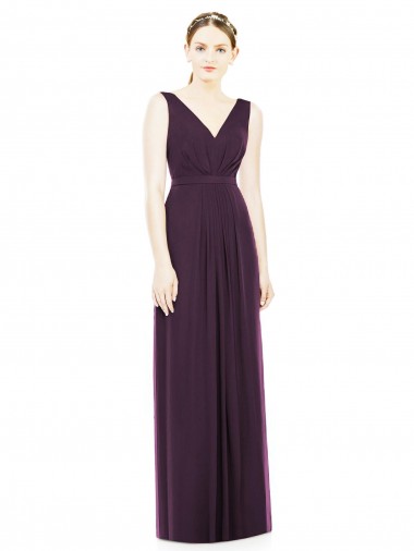 V-Neckline Sleevelss Full Length Chiffon Bridesmaid Dress for Sale