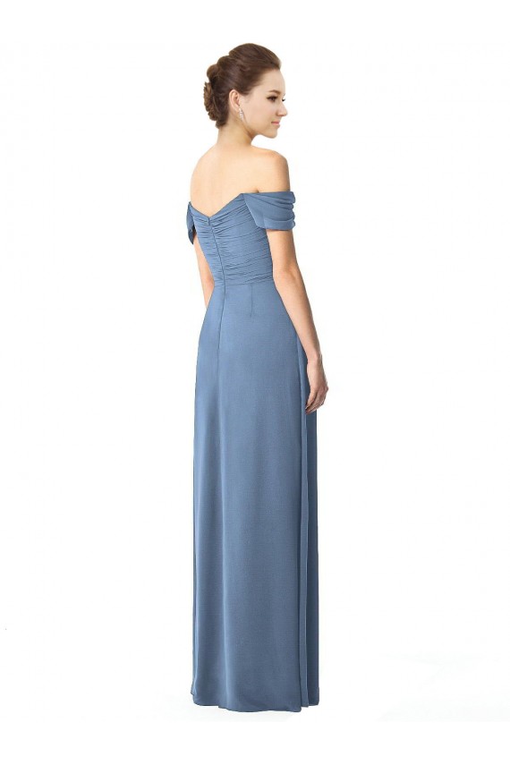 Off the Shoulder Chiffon Bridesmaid Dress with Draped Bodice for Sale