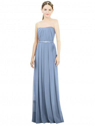 V-Pleat Chiffon Full-Length Strapless Bridesmaid Dress for Sale