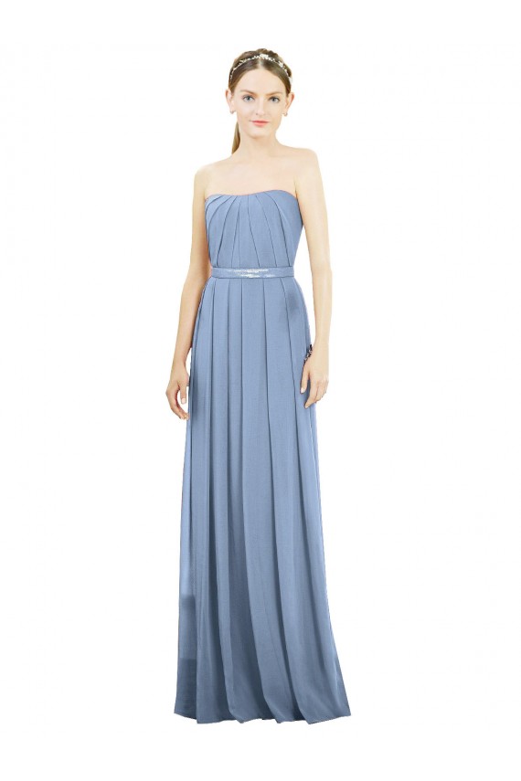 V-Pleat Chiffon Full-Length Strapless Bridesmaid Dress for Sale