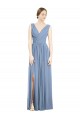 Sleeveless Draped Chiffon Maxi Bridesmaid Dress with Front Slit for Sale