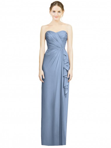Strapless Full-Length Chiffon Bridesmaid Dress with Front Slit for Sale