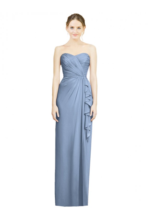 Strapless Full-Length Chiffon Bridesmaid Dress with Front Slit for Sale