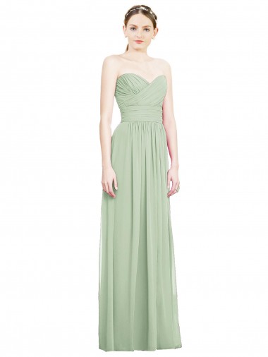 Crisscross Draped Full Length Strapless Chiffon Bridesmaid Dress for Sale