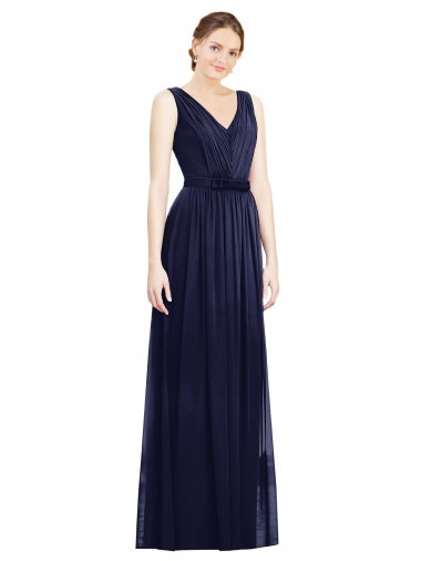 Full-Length V-Neck Lux Chiffon Bridesmaid Dress with V-Back for Sale