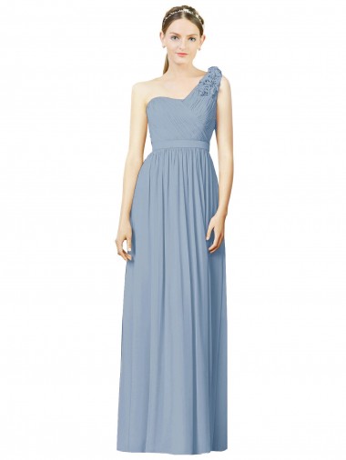 Flower Shoulder Draped One Shoulder Chiffon Bridesmaid Dress for Sale
