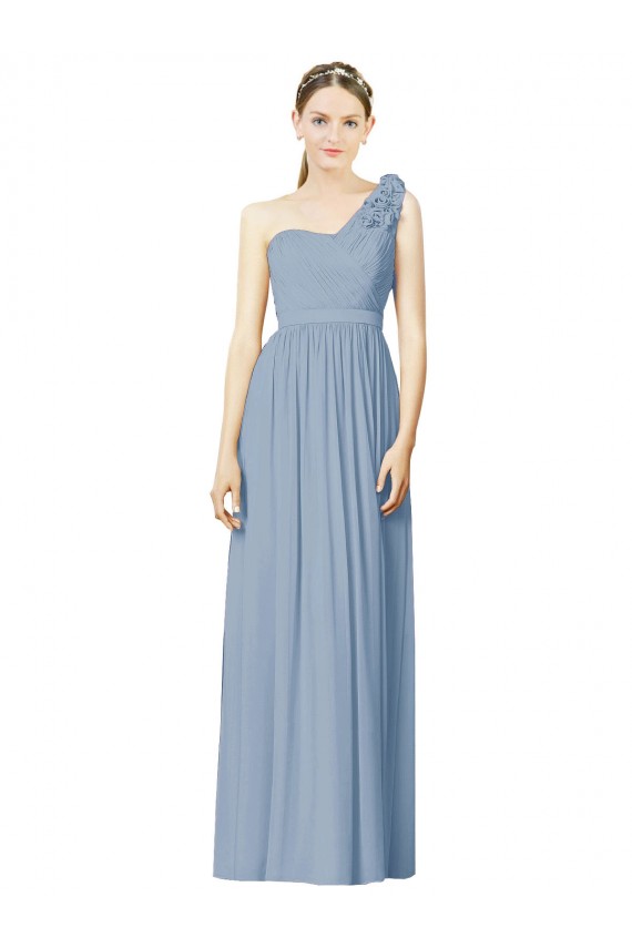 Flower Shoulder Draped One Shoulder Chiffon Bridesmaid Dress for Sale