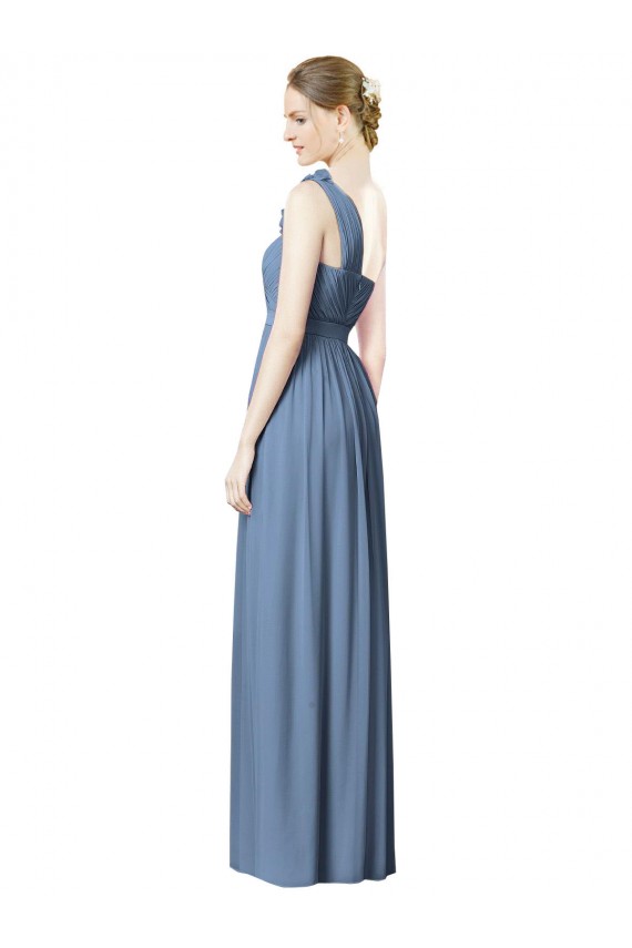 Flower Shoulder Draped One Shoulder Chiffon Bridesmaid Dress for Sale