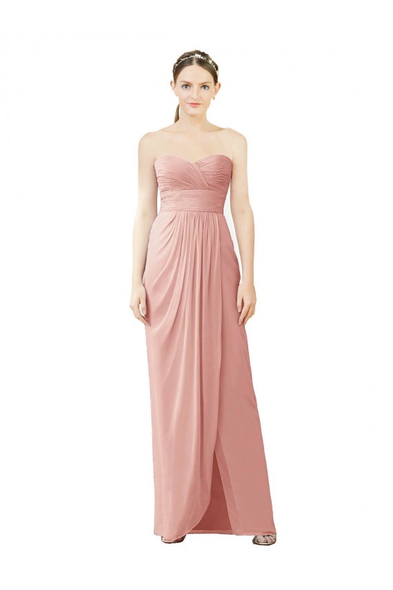 Strapless Sweetheart Long Chiffon Wrap Bridesmaid Dress for Sale