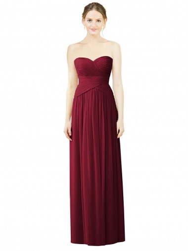 Draped Full Length Strapless Chiffon Bridesmaid Dress for Sale
