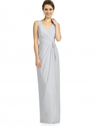 Draped V-Neck Cocktail Length Chiffon Bridesmaid Dress for Sale