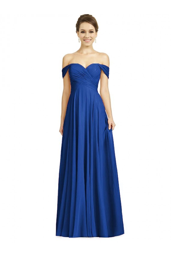 Off the Shoulder Draped Chiffon Maxi Bridesmaid Dress for Sale