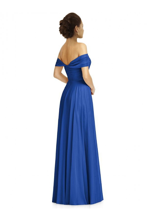 Off the Shoulder Draped Chiffon Maxi Bridesmaid Dress for Sale