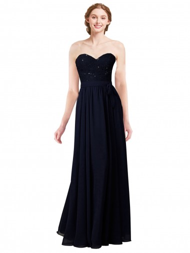 Strapless Chiffon Bridesmaids Dress with a Beaded Lace Sweetheart Bodice for Sale