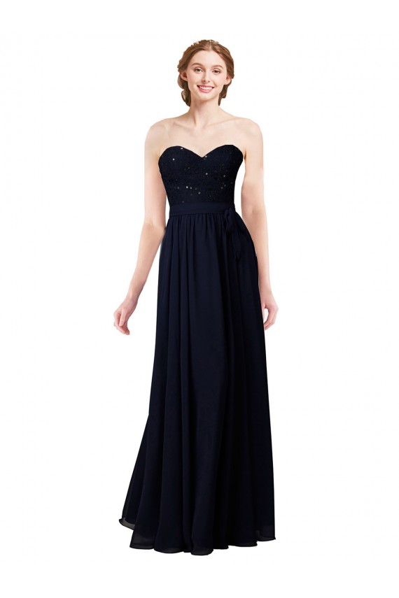 Strapless Chiffon Bridesmaids Dress with a Beaded Lace Sweetheart Bodice for Sale