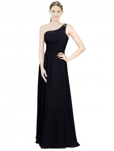 Sweetheart Chiffon Bridesmaid Dress with Beaded One Shoulder Strap for Sale