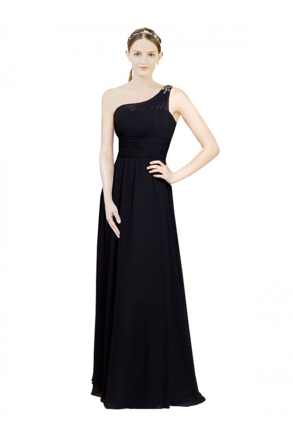 Sweetheart Chiffon Bridesmaid Dress with Beaded One Shoulder Strap for Sale